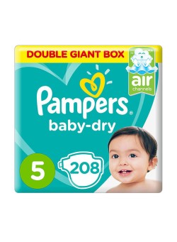 Pampers Baby-Dry Diapers, Size 5, Junior, 11-16kg, Double Giant Box, 208 Diapers