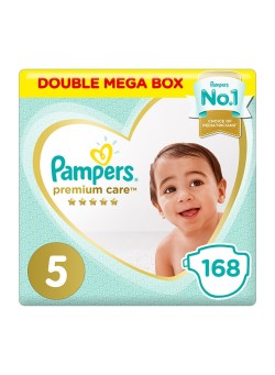 Pampers Premium Care Diapers, Size 5, Junior, 11-16 kg, Double Mega Box, 168 Diapers