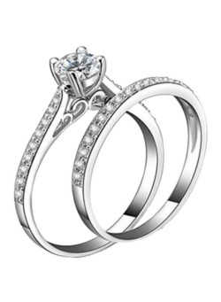 Bluelans 2-Piece 925 Sterling Silver Cubic Zirconia Ring Set Silver