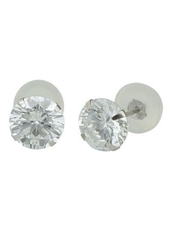 Golden Choice 14K Solid White Gold 2mm Tiny Clear Cubic Zirconia Stud Earrings Clear