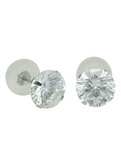 Golden Choice 10K Solid White Gold 6mm Brilliant Clear Cubic Zirconia Stud Earrings Clear