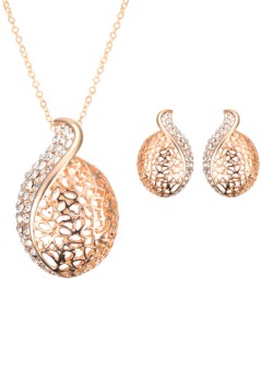 CJ 18 Karat Gold Plated Crystal Earrings and Necklace Set Gold/Clear