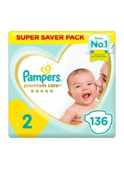 Pampers Premium Care Diapers, Size 2, Mini, 3-8 kg, Super Saver Pack, 136 Count