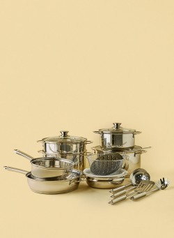 noon east High Quality Stainless Steel Cookware Set Silver 18-Piece