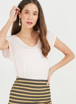 PIECES Mini Striped Textured T-Shirt Bright White/Candy Pink