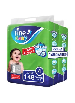Fine Baby Baby Diapers, DoubleLock Technology , Size 4, Large 7 - 14kg , Mega Pack. 148 Diaper Count