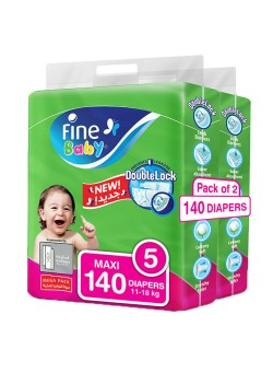 Fine Baby Baby Diapers, DoubleLock Technology , Size 5, Maxi 11–18kg, Mega Pack. 140 Diaper Count