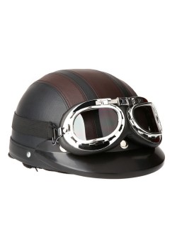  Open Face Half Leather Helmet With Visor UV Goggles