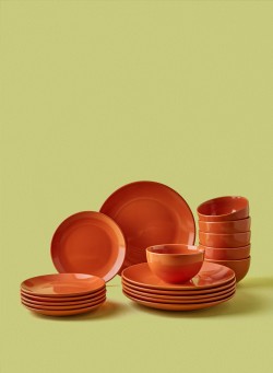 noon east Stoneware Dinner Set Plates, Dishes, Bowls, Serves 6 Rust 18-Piece