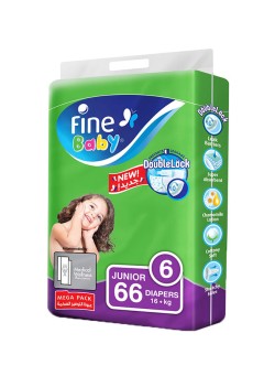 Fine Baby Baby Diapers, DoubleLock Technology , Size 6, Junior 16kg +, Mega Pack. 66 Diaper Count