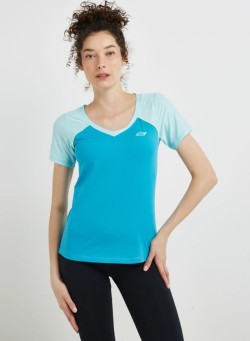 SKECHERS Short Sleeves V Neck T-Shirt Green/Blue