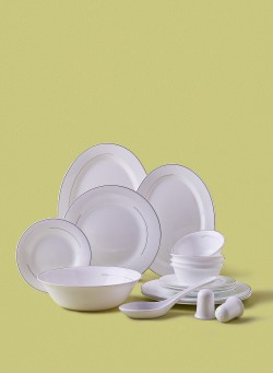 noon east Opalware Dinner Set, Plates, Dishes, Bowls, Serves 4 Gold Rim Gold 18-Piece