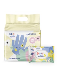 Bebi Pack Of 4 Unscented Baby Water Wipes 240-Piece