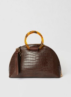 High Streets Ring Handle Croc Effect Tote Brown
