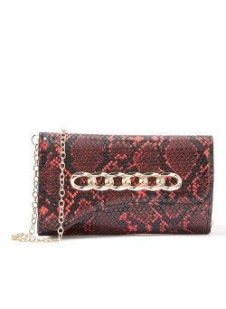 Jove Snakeskin Effect Chain Strap Clutch Red