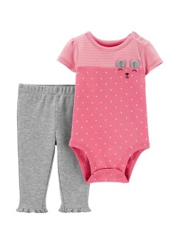 Carters 2-Piece Bear Bodysuit And Pant Set Pink/Grey