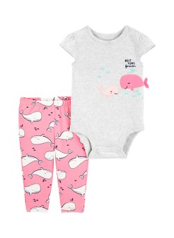 Carters 2-Piece Infant Girls Whale Bodysuit and Pants Set Multicolour