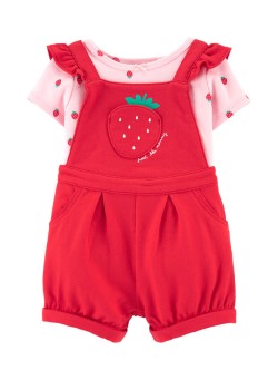 Carters 2-Piece Infant Girls T-Shirt & Strawberry Shortalls Set Pink/Red