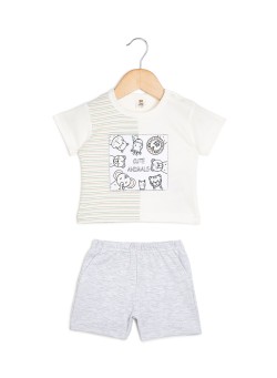 TOFFYHOUSE Baby Animal Print T-Shirt and Shorts Set in White/Grey Deep Green