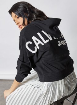 Calvin Klein Jeans Back Logo Cropped Hoodie Black