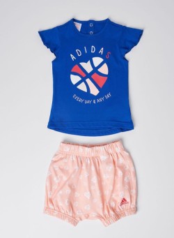 adidas Baby Printed Summer T-Shirt & Shorts Set Royal Blue/Power Pink