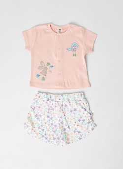 TOFFYHOUSE Baby Embroidered Top and Pants Set Deep Peach