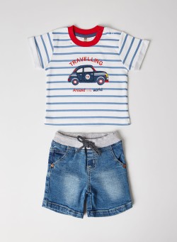 TOFFYHOUSE Baby Striped T-Shirt and Shorts Set Denim
